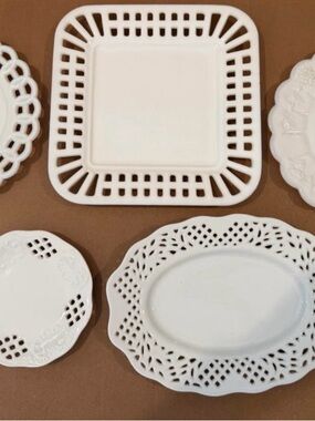 White Ceramic Decorative Serving Plate - Classic Lattice Design
